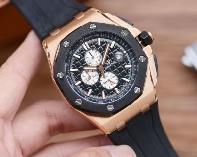 Replica Audemars Piguet Royal Oak Offshore 43mm Watch - Rose Gold Case Black Ceramic Bezel 